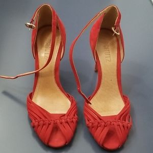 Schutz red suede high heel sandal